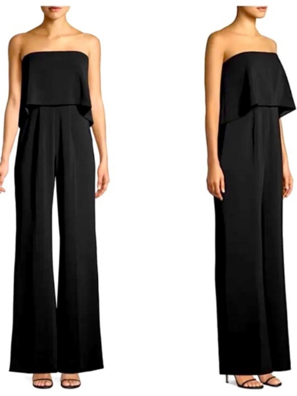 Shoshanna Black Strapless Layered-Waist Jumpsuit
